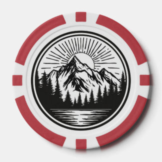 Jetons De Poker Logo Aventure Montagne | Badge Camping | Extérieur