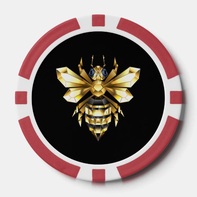 Jetons De Poker Logo Faux Gold Foil Bee Polygonal sur Noir (Recto)