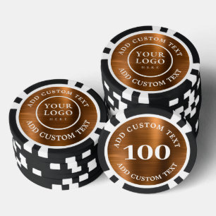 Jetons De Poker Logo personnalisé et texte en bronze pour soirée c