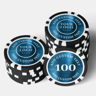 Jetons De Poker Logo personnalisé et texte en métal bleu Affaire 1