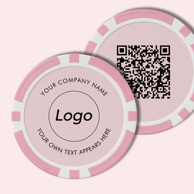 Jetons De Poker Logo Professionnel Pink QR Code (Simple pink logo poker chip with text & QR code for business promotional events, marketing & events.)
