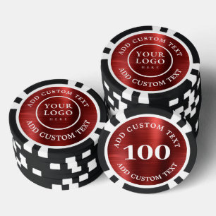 Jetons De Poker Logo & Texte Rouge Élégant Soirée Casino Entrepris