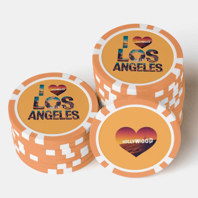 Jetons De Poker Los Angeles Skyline Sunset & Hollywood Typographie (Empiler)