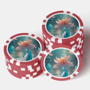 Jetons De Poker Lotus rose rêveur et papillon dans l'eau aqua