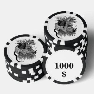 Jetons De Poker Loup et corbeau avec crâne