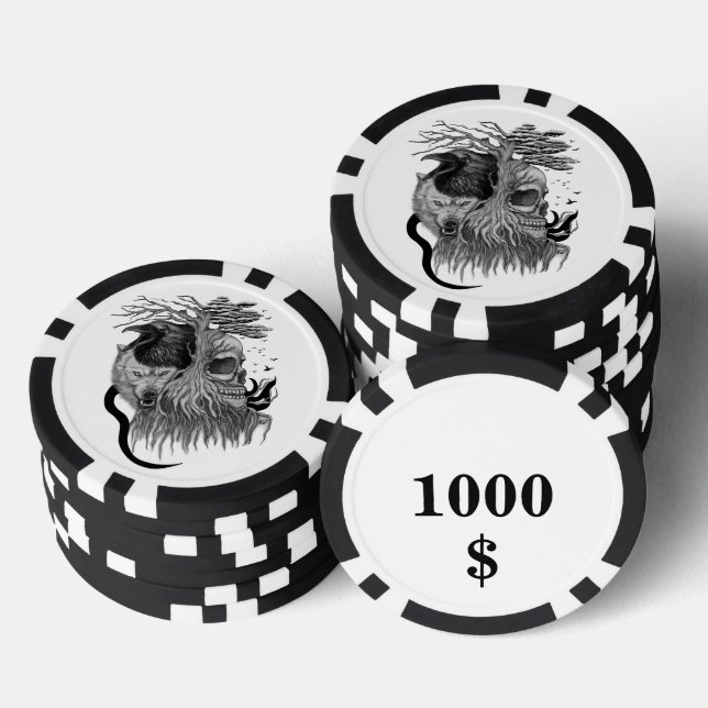 Jetons De Poker Loup et corbeau avec crâne (Empiler)