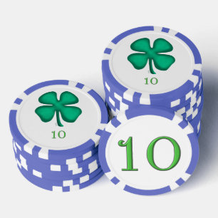 Jetons De Poker Lucky 4 Leaf Irish Clover blu 10 stripe puce de po