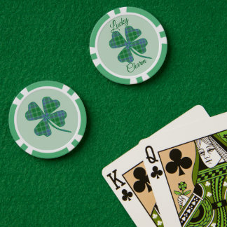 Jetons De Poker Lucky Green Plaid Shamrock Four-Leaf Clover