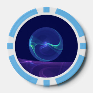 Jetons De Poker Lumineuse Bleu Violet Rêve Abstrait Fractal Art