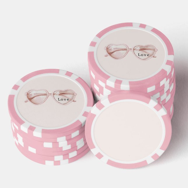 Jetons De Poker Lunettes de cœur rose Amour (Empiler)