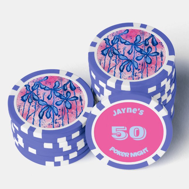 Jetons De Poker Lys encrés rose et bleu (Empiler)
