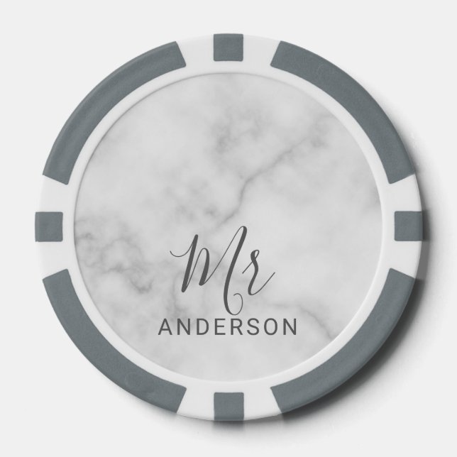 Jetons De Poker M. et Mme. | Marbre blanc moderne Mariage de scrip (Recto)