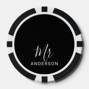 Jetons De Poker M. et Mme. Mariage de script moderne noir et bla