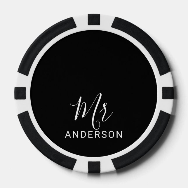 Jetons De Poker M. et Mme. | Mariage de script moderne noir et bla (Recto)