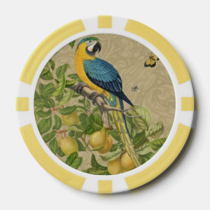 Jetons De Poker Macaw Blue Jaune Tropical Jungle Antique