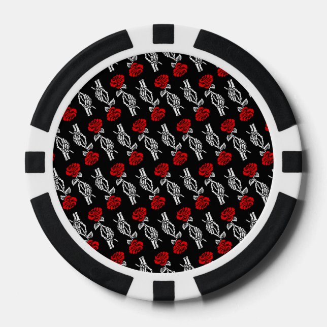 Jetons De Poker Main de squelette Rose rouge Joyeuse Saint-Valenti (Recto)