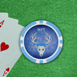 Jetons De Poker Majestic White Deer Head Antlers Rose Bleu