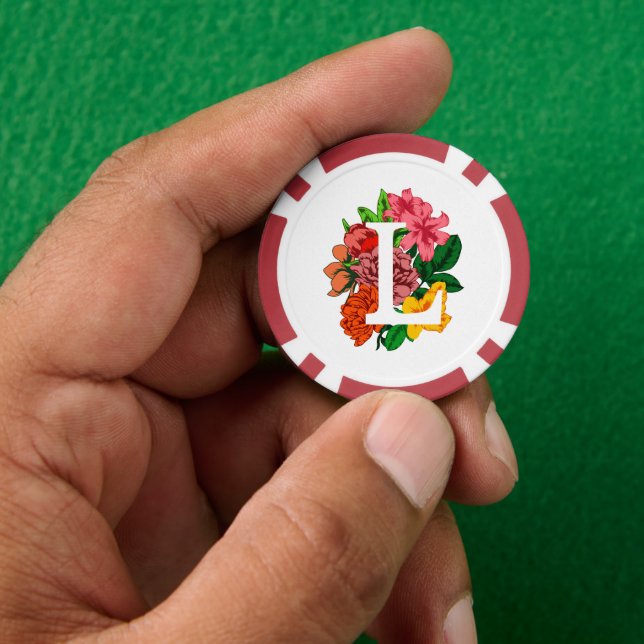 Jetons De Poker Majuscule L monogramme floral (main)
