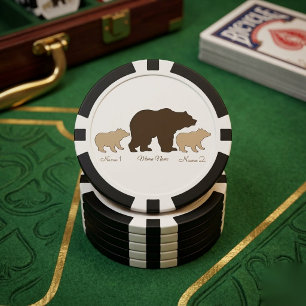 Jetons De Poker Maman Ourse Personnalisée Avec 2 Noms D'Enfants Ca