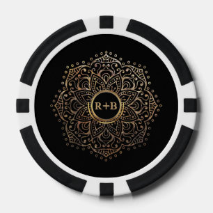 Jetons De Poker Mandala Boho Mariage Monogramme noir