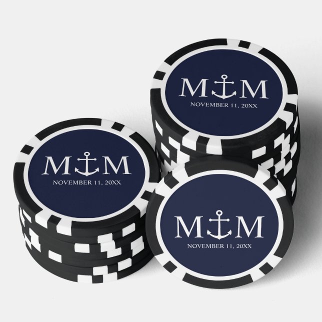 Jetons De Poker Mariage Ancre bleu marine (Empiler)