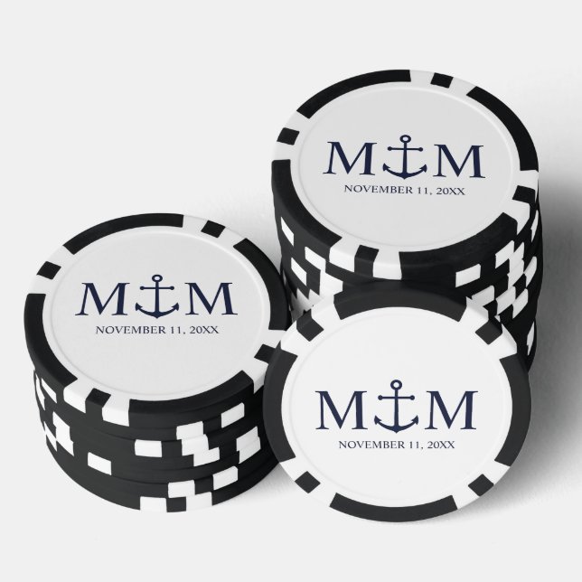 Jetons De Poker Mariage Ancre bleu marine (Empiler)
