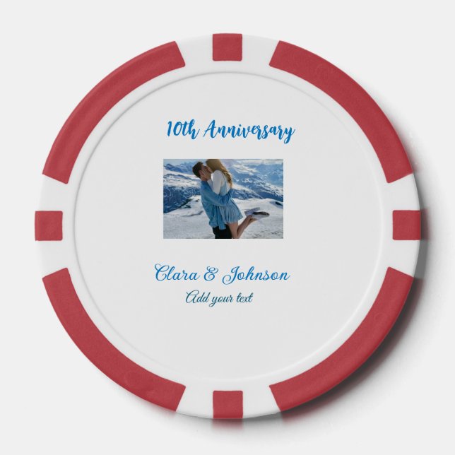 Jetons De Poker Mariage Anniversaire ajouter nom année image texte (Recto)