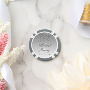 Jetons De Poker Mariage Argent Script Ombré Paillettes Goutte à Go