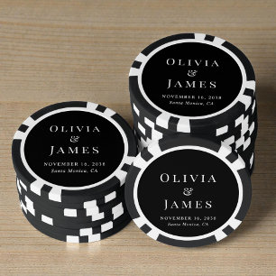 Jetons De Poker Mariage chic monogramme noir