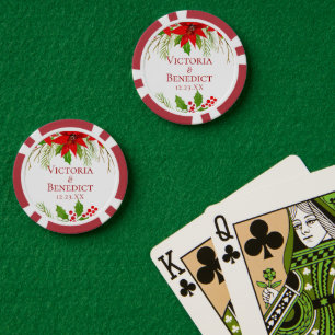 Jetons De Poker Mariage de vacances personnalisé au poinsettia rou