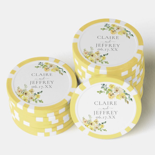 Jetons De Poker Mariage d'été délicat jaune floral vert sauge (Empiler)