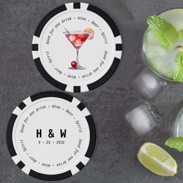 Jetons De Poker Mariage du bon de boisson Black White (Modern Black White Cosmo Drink Voucher Wedding Poker Chips)