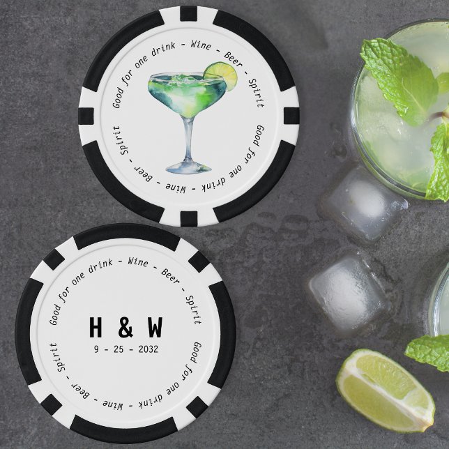 Jetons De Poker Mariage du bon de boisson Black White Daiquiri (Modern Black White Daiquiri Drink Voucher Wedding Poker Chips)