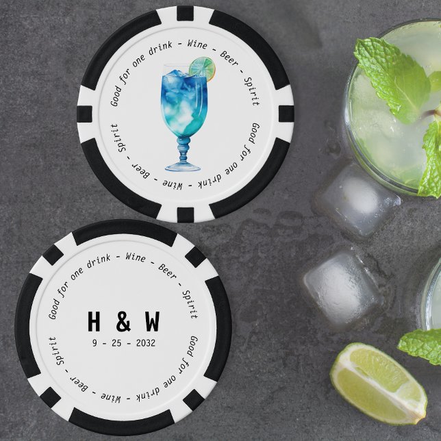 Jetons De Poker Mariage du bon de boisson Black White Hawaiian (Modern Black White Hawaiian Drink Voucher Wedding Poker Chips)