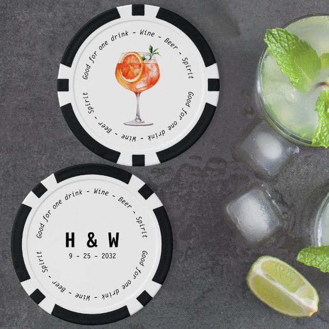 Jetons De Poker Mariage du bon de boisson moderne Black White Aper (Modern Black White Aperol Drink Voucher Wedding Poker Chips)