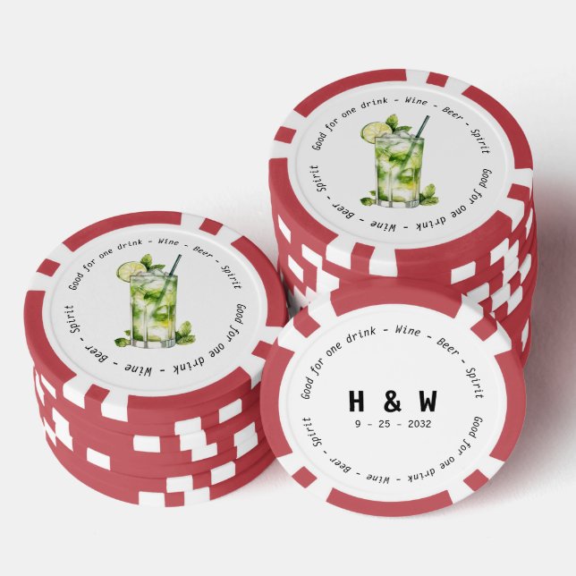 Jetons De Poker Mariage du bon de boisson moderne Black White Moji (Empiler)