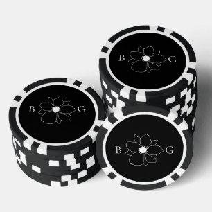 Jetons De Poker Mariage Monogramme minimaliste Fleur sauvage tiré 