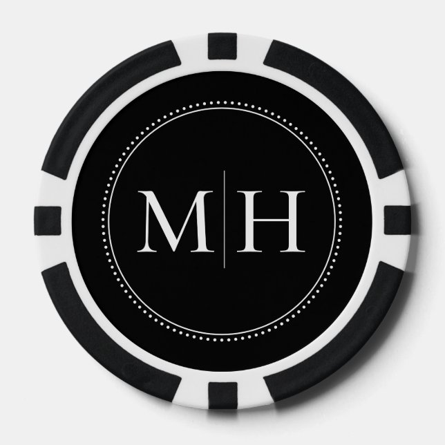 Jetons De Poker Mariage noir personnalisé avec monogramme (Recto)
