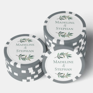 Jetons De Poker Mariage personnalisé avec feuille de eucalyptus ve