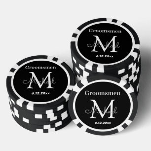 Jetons De Poker mariage personnalisé noir et blanc pour garçons d'