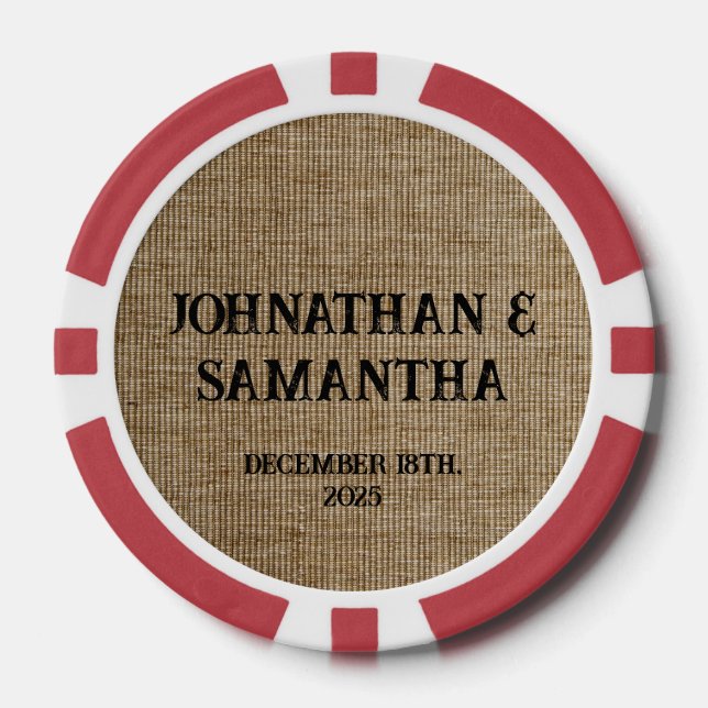Jetons De Poker Mariage personnalisé rustique burlap motif nature (Recto)