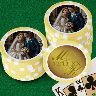 Jetons De Poker Mariage Photo Gold Rococo Monogram Chips de poker