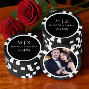 Jetons De Poker Mariage photo minimaliste moderne Monogram Couple