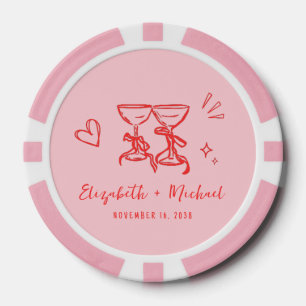 Jetons De Poker Mariage Rose Rouge Dessiné à la Main de Manière Fa