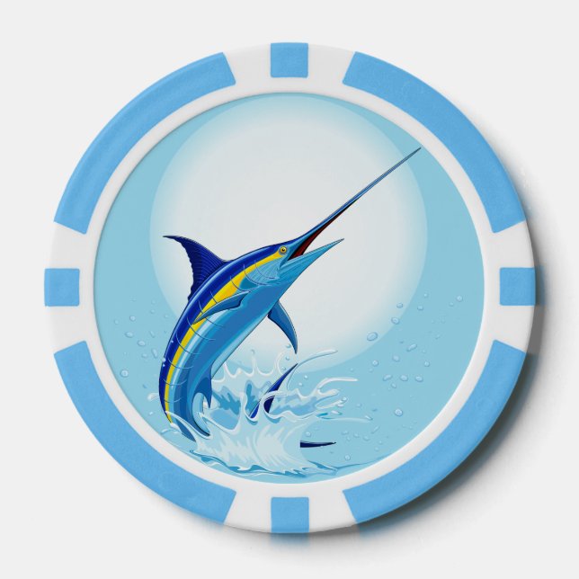 Jetons De Poker Marlin Bleu Jaillissant de l'Océan (Recto)