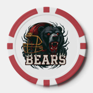 Jetons De Poker Mascotte d'ours de football en colère Casque rouge