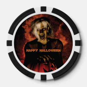 Jetons De Poker Mauvaise sorcière avec citrouille. Halloween