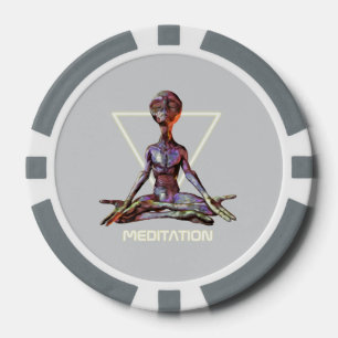 Jetons De Poker Méditation. Alien en pose tranquille