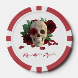 Jetons De Poker Memento Mori. Crâne aux roses rouges