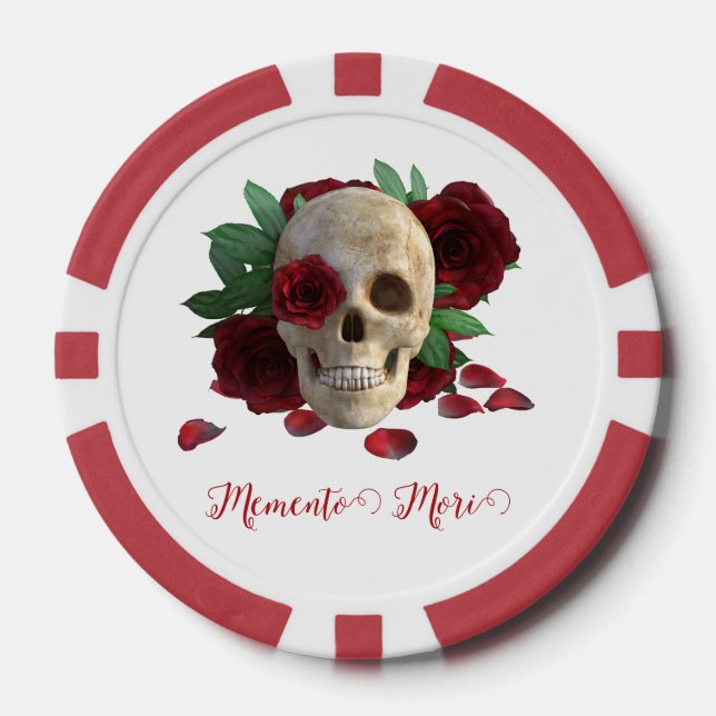 Jetons De Poker Memento Mori. Crâne aux roses rouges (Recto)